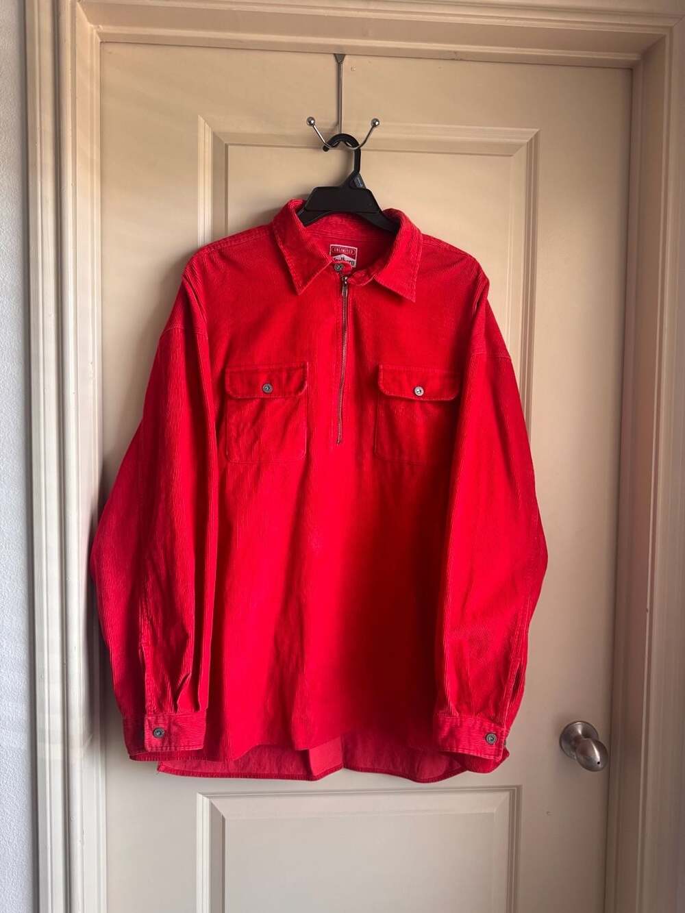 Vintage Marlboro Unlimited Red Corduroy Half Zip Pullover Shirt Jacket XXL